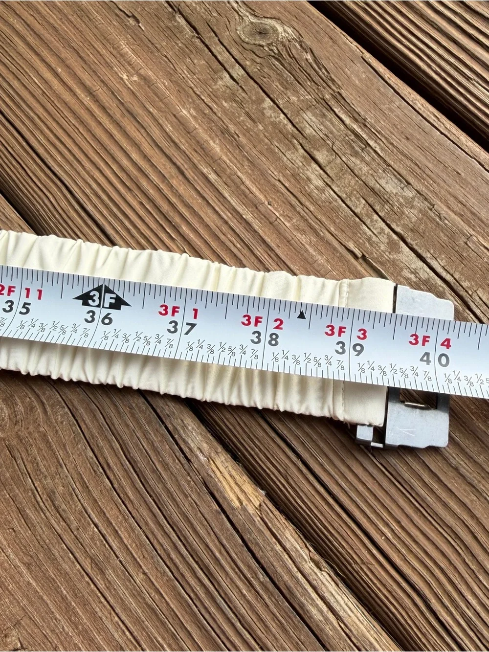 Vintage 80s White Ruched Elastic Cinch Belt Wide Gold Buckle Statement 39”